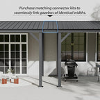 Domi 10'x12' Wall Mounted Hardtop Gazebo, Connectable Lean to Pergola with Gutters & Galvanized Steel Roof, 60MPH Wind Resistance, Outdoor Heavy Duty Metal Awning for Patio, Deck, Backyard - Grey