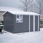 10X8 FT Outdoor Storage Shed,Metal Shed W/Window,Floor Frame & Lockable Swing Door,Garden Tool House W/ 4 Air Vents & Sloped Roof,for Backyard Patio Lawn,Gray
