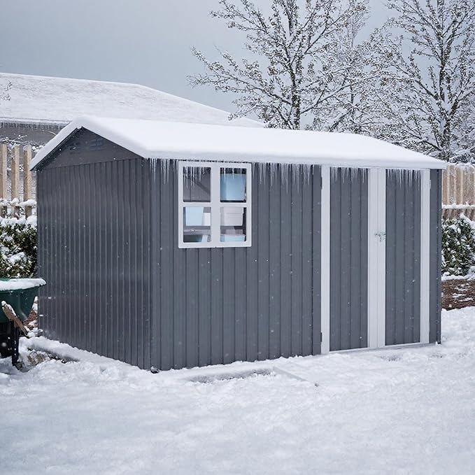 10X8 FT Outdoor Storage Shed,Metal Shed W/Window,Floor Frame & Lockable Swing Door,Garden Tool House W/ 4 Air Vents & Sloped Roof,for Backyard Patio Lawn,Gray