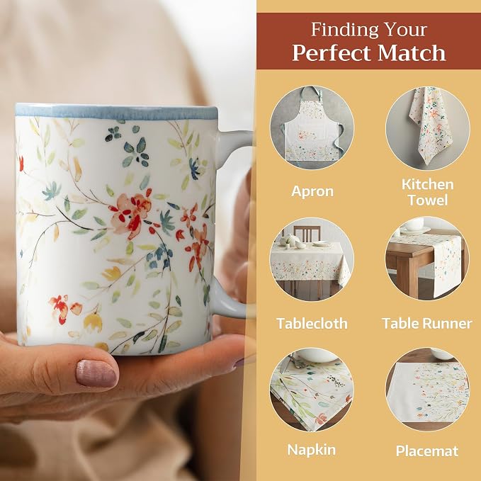 Maison d' Hermine Coffee Mug with Handles Tea Cups (12 Ounce, Pack of 1) | Fine Bone China Coffee Mugs for Hot Beverages Cappuccino Latte Home Restaurant Hotel Spring Summer -Colmar - Blue