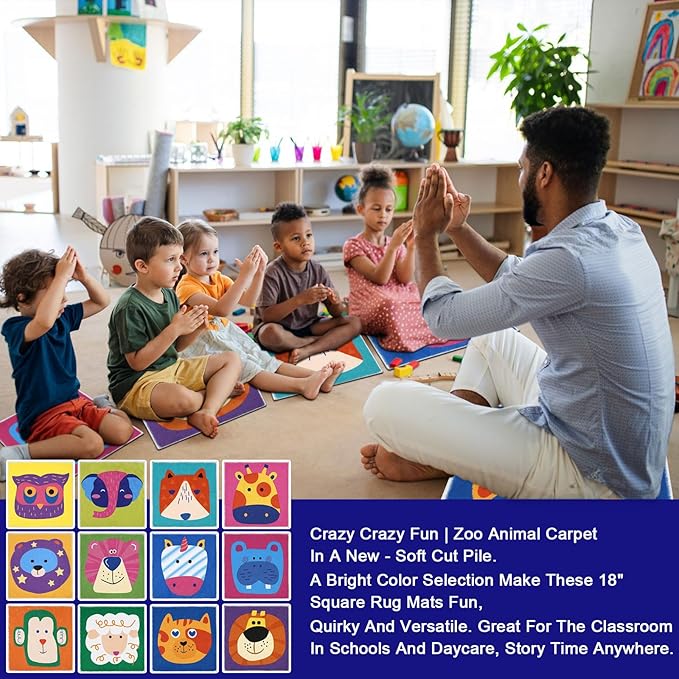 HiiARug 12pcs Carpet Squares for Classroom 18x18 Carpet Spots for Classroom Sitting Floor Seats for Kids Sit Spots for Classroom Kindergarden Playroom Decor Preschool Floor Dots for Classroom