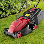 Electric Lawn Mower, 13" Corded Lawnmower with 10 Amp Copper Motor, 6.6-Gallon Grass Collection Box & 3-Position Heights, Push Lawn Mower Electric De-Thatcher for Garden & Farmyard (Red)