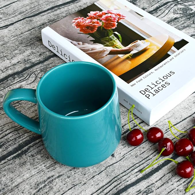 Bosmarlin Glossy Ceramic Coffee Mug Set of 2, Tea Cup for Office and Home, 18 oz, Suitable for Dishwasher and Microwave(Aquamarine, 2)