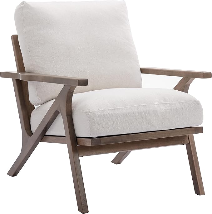 chairus Mid Century Accent Armchair Modern Upholstered Lounge Chair Compfy Leisure Arm Chair for Living Room Fireplace/Bedroom/Reception/Dorms, Linen Fabric White