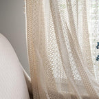 Sutuo Home Boho Curtains Crochet Lace Semi-Sheer Bohemian Hollow Knitted Handmade Tassels, Rod Pocket Window Treatment Vintage Rustic Farmhouse Drapes for Living Bedroom, 1 Panel 59" W x 84" L, Beige