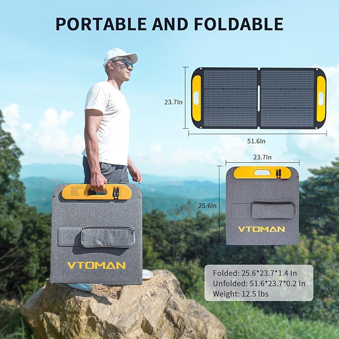 VTOMAN Jump 600X Portable Power Station with 110W Solar Panel, 600W/299Wh LiFePO4 Battery Solar Generator, 1200W AC Outlet, PD 60W USB-C, 3x Regulated 12V/10A DC for RV, Outdoor Camping, Home Backup