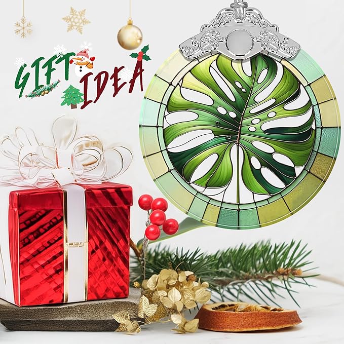 Monstera Leaf Stained Glass Orament - Christmas Ornament - Christmas Decorations for Tree - Holiday Present ldeas - Gift Exchange