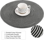 SHACOS 15 inch Round Braided Placemats Set of 6 Non Slip Washable Fabric Kitchen Table Place Mats Heat Resistant Table Mats for Home Wedding Party, Black White
