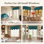 Teal Valance for Windows Scalloped 52x18 Inch 1 Panel | Soft Velvet Wavy Small Kitchen Curtains, Elegant Privacy Shielding Window Treatment for Bathroom, Laundry, RV