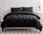 LANE LINEN Bedding Comforter Set for Split King Mattress, Soft 8 Piece Split King Bed in a Bag with 1 King Comforter, 1 King Size Flat Sheet, 2 Twin XL Fitted Sheets, 2 Pillowcases & 2 Shams - Black