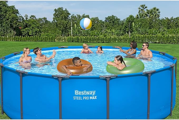 Bestway Steel Pro MAX 15’ x 48" Round Metal Steel Frame Above Ground Outdoor Backyard Swimming Pool for Families, Pool ONLY