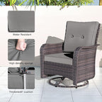Kullavik 10PCS Outdoor Patio Furniture Set,PE Wicker Rattan Sectional Sofa Patio Conversation Sets with 43" 55000BTU Gas Propane Fire Pit Table,Swivel Rocking Chairs Set,Grey