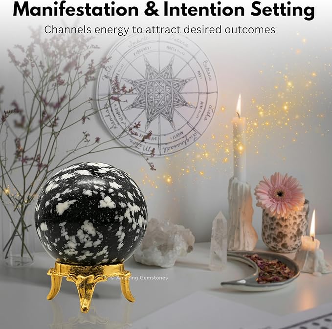 Amazing Gemstone Black and White Tourmaline Crystal Ball with Stand - 2" Inches Crystal Sphere Meditation Balls for Witchcraft and Decorative Balls