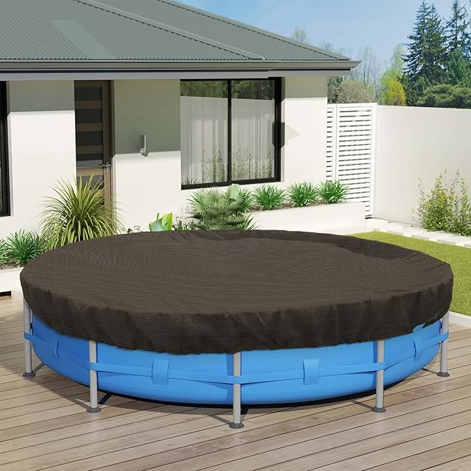 ECOOPTS 9 ft Round Pool Cover for Above Ground Pools, Swimming Pool Cover Protector Winter Safety Cover (Brown)