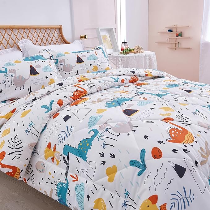 JSD Dinosaur Kids Comforter Set for Boys Girls, 2 Pieces Twin Microfiber Comforter with Pillow Sham, Soft Comfortable Machine Washable