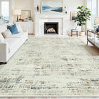 10x14 Washable Area Rug for Living Room Bedroom: Non-Slip Modern Gray White | Machine Washable TPR Backing, Stain-Resistant Low Pile, Pet & Kid Friendly, Abstract Decor for Dining Room, Dorm, Home Office