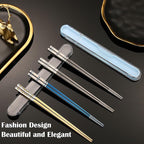 Portable Chopsticks, 2PC Black Eagle,18/8 Stainless Steel | Pull Design Case, Titanium Plated, Reusable, Dishwasher Safe