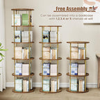 5 Tier Rotating Bookshelf, 360 ° Display Stackable Spinning Bookshelf Tower, Narrow Space Saving Tall Floor Standing Swivel Bookcase Corner Storage Organizer for Bedroom, Living Room, Gold