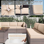 Kullavik 13PCS Outdoor Patio Furniture Set with 43" 55000BTU Gas Propane Fire Pit Table PE Wicker Rattan Sectional Sofa Patio Conversation Sets,Khaki