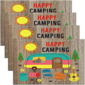Feelyou Camper Placemat for Kitchen Dining Table 18"x12" Happy Camping Placemats Set of 4 Decor Rustic Wooden RV Camping Table Place Mats Cartoon Camping Car Indoor Outdoor Decor Table Mats