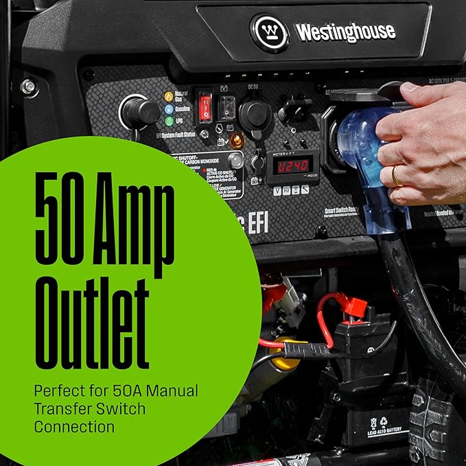 Westinghouse 12500 Peak Watt EFI Tri-Fuel Home Backup Portable Generator, Remote Electric Start, Transfer Switch Ready, Gas, Propane, and Natural Gas Powered, CARB Compliant
