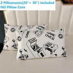 3PCS White Gamer Comforter Set Full for Boys Girls Teens and Kids, Soft Microfiber Cute Comforter Full Size, Bed in a Bag Full Cozy House Collection, Hotel Luxury and Lightweight, Full