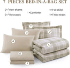 Beige Comforter Full Size, Khaki Green Plaid Full Size Comforter Sets for Boys & Girls,Classic Homestead-style Bedding Sets Full with Full Size Bed Sheets and Comforter Set