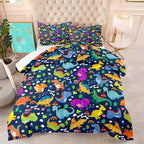 Dinosaur Full Size Bedding Set - Cartoon Dinosaur Full Size Comforter Sets for Boys Soft Breathable Blue Dino Quilt Kids Comforter Set Decor for Boys Bedroom, 1 Comforter 2 Pillowcase
