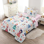 Girls Twin Bedding Sets, Kids Comforter Set for Teens w/Sheets and Pillowcase, Soft Reversible Cartoon Princess Bed in a Bag Sets