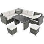 6-Piece Patio Furniture Set, L-Shaped Outdoor PE Wicker Rattan Sectional ConversationSet with Adjustable Seat, Storage Box, Removable Covers and Tempered Glass Top Table, for Backyard