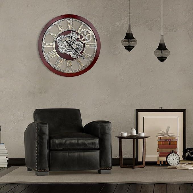 HOIBAI Large Wall Clock, Wall Clocks for Living Room Decor 30 Inch Farmhouse Vintage Rustic Kitchen Wall Decor Vintage Roman Oversized Wall Clock for Home Bedroom House, Moving Gears Clock
