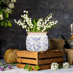 1 Pcs Vintage Planter Large Ceramic Plants Pot Blue Chinoiserie Crack Cottage Scroll Vase Flower Vase Pot Indoor Plants Home Kitchen Decor Farmhouse Antique Decorative Gift