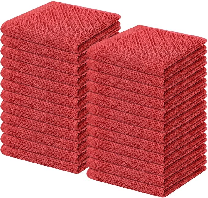 Homaxy 100% Cotton Waffle Weave Kitchen Dish Cloths 24-Pack, Brick Red | 12 x 12 Inches, Ultra Soft Absorbent Dish Towels, Quick Drying Dish Rags with Hanging Loop