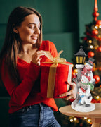 iStatue Lighted Stacked Snowman Tabletop Decor Figurine with Lamppost Lantern - 11.2'' Resin Cardinal Christmas Decorations Indoor - Unique Xmas Gift Idea (Joy Trio)
