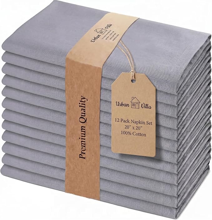 Urban Villa Cloth Napkins Cotton 20x20 (Set of 12) Gray
