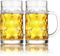 Freezer Beer Mugs, 20 oz Large Heavy Glass Mugs with Handles Set of 2, Clear Large Beer Steins for Tea, Coffee Glasses Oktoberfest Style for Dad Husband or Friend