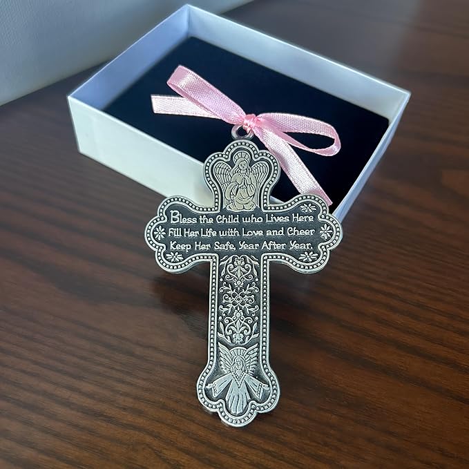 Cathedral Art CM7 Baby Girl Cross Crib Medal, 3-Inch High, Metal