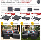 ClawsCover 9Pack Outdoor Seat and Back Cushions Replacement Covers Fit for 5 Pieces 4-Seater Wicker Rattan Patio Conversation Set Sectional Couch Furniture,Dark Gray-Include Covers Only (Large)