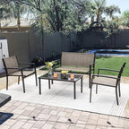 Greesum 4 Pieces Patio Furniture Set Outdoor Conversation Textilene Fabric Chairs for Lawn, Garden, Balcony, Poolside with A Glass Coffee Table, Brown