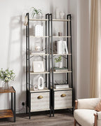 Narrow Bookshelf Bookcase with Drawer, Ladder Shelf with 2 Hooks, Bookshelves Storage Organizer, Freestanding Display Standing for Home Office, Bedroom, 6 Tier Greige BC19605B