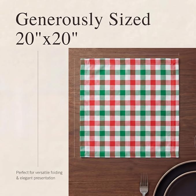 Urban Villa Cloth Napkins Cotton 12x12 (Set of 12) Red/Green/White