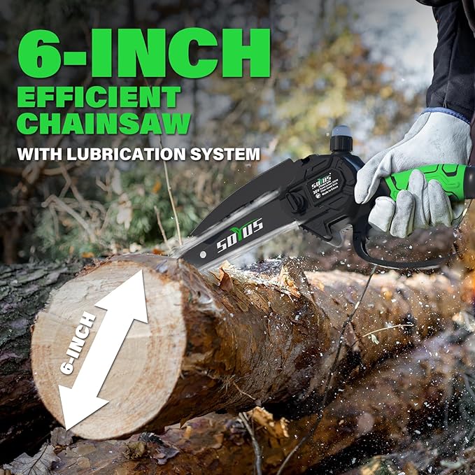 SOYUS 2-IN-1 Cordless Pole Saw & Mini Chainsaw, 21V 6-Inch Electric Pole Chainsaw for Tree Trimming, Auto Oiling, 15FT MAX Reach Pole Saw for Thick Branches(2x2.0Ah Batteries & Charger Included)