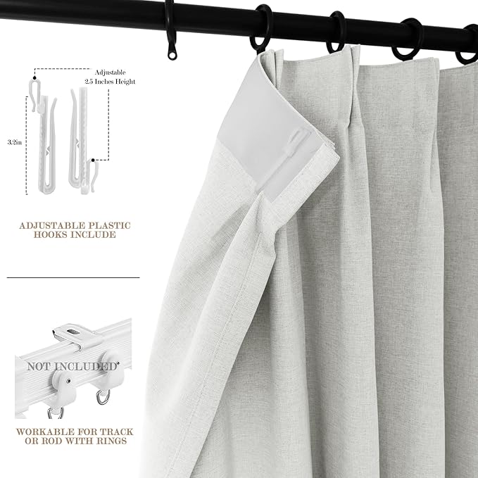 150 Inches Extra Wide Room Divider Draperies, Pinch Pleat Drapes, Absolutely Blackout Sliding Door Drapery, Total Privacy Ceiling Track Curtains, 150" W by 84" L, Greyish White (1 Panel)