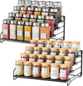 RCHYFEED Spice Rack Organizer for Cabinet Pantry,4 Tier Spice Rack Countertop,Tierd Spice Organization Easy Visibility, Depth Adjustable Seasoning Organizer for Cabinet (Black, 2Pack)