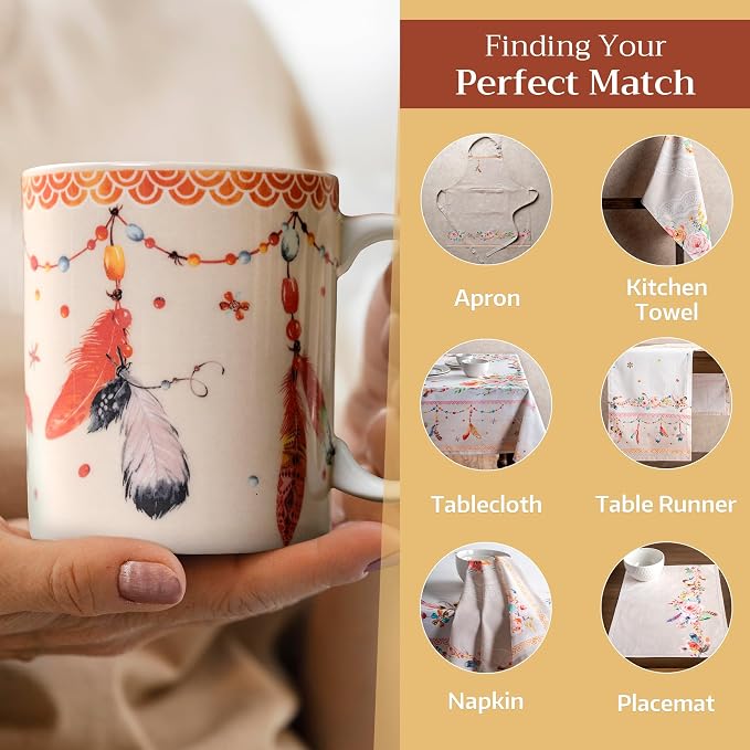 Maison d' Hermine Coffee Mug with Handles Tea Cups (12 Ounce, Pack of 1) | Fine Bone China Coffee Mugs for Hot Beverages Cappuccino Latte Home Restaurant Hotel Spring Summer -Ibiza - Beige - Feather