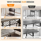 VINGLI Dining Table Set for 2, Small Kitchen Table Set with Upholstered Chairs, 3-Piece Dining Set with Storage Rack, Wood Dining Room Set with Metal Legs for Small Spaces, Living Room, Grey