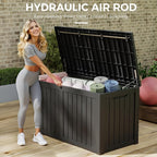 150 Gallon Resin Deck Box, Large Indoor and Outdoor Storage Box, Weatherproof and UV Resistant Outdoor Storage Box with Built-in Steel Beams for Patio, Cushions, Pool Supplies