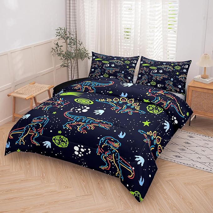 NINENINE Dinosaur Comforter Sets for Boys,Kids Dinosaur Bedding Set,Twin Size Bedding Sets for Boys Kids,Dark Blue Comforter Set with 1 Comforter 1 Pillowcase…