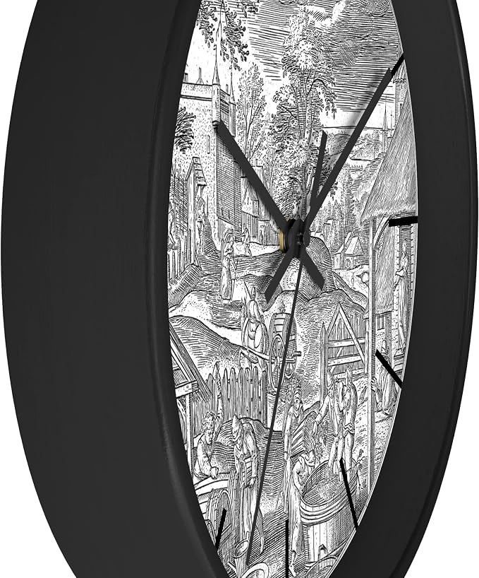 Mozingo ~ Wine Clock for Kitchen Bar Wall It's Wine O'clock Silent Time Gift Home Decor Made In USA, 10" (Hour Marks - Lines, Clock Frame Color - Black, Wine Theme #06)