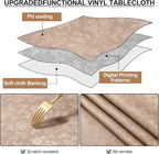 Smiry Rectangle Waterproof Heavy Duty Vinyl Tablecloths, 60 x 84 Inch | Wipeable Washable Floral Embossed Table Cover for Kitchen and Dining Room, Indoor & Outdoor Use, Khaki